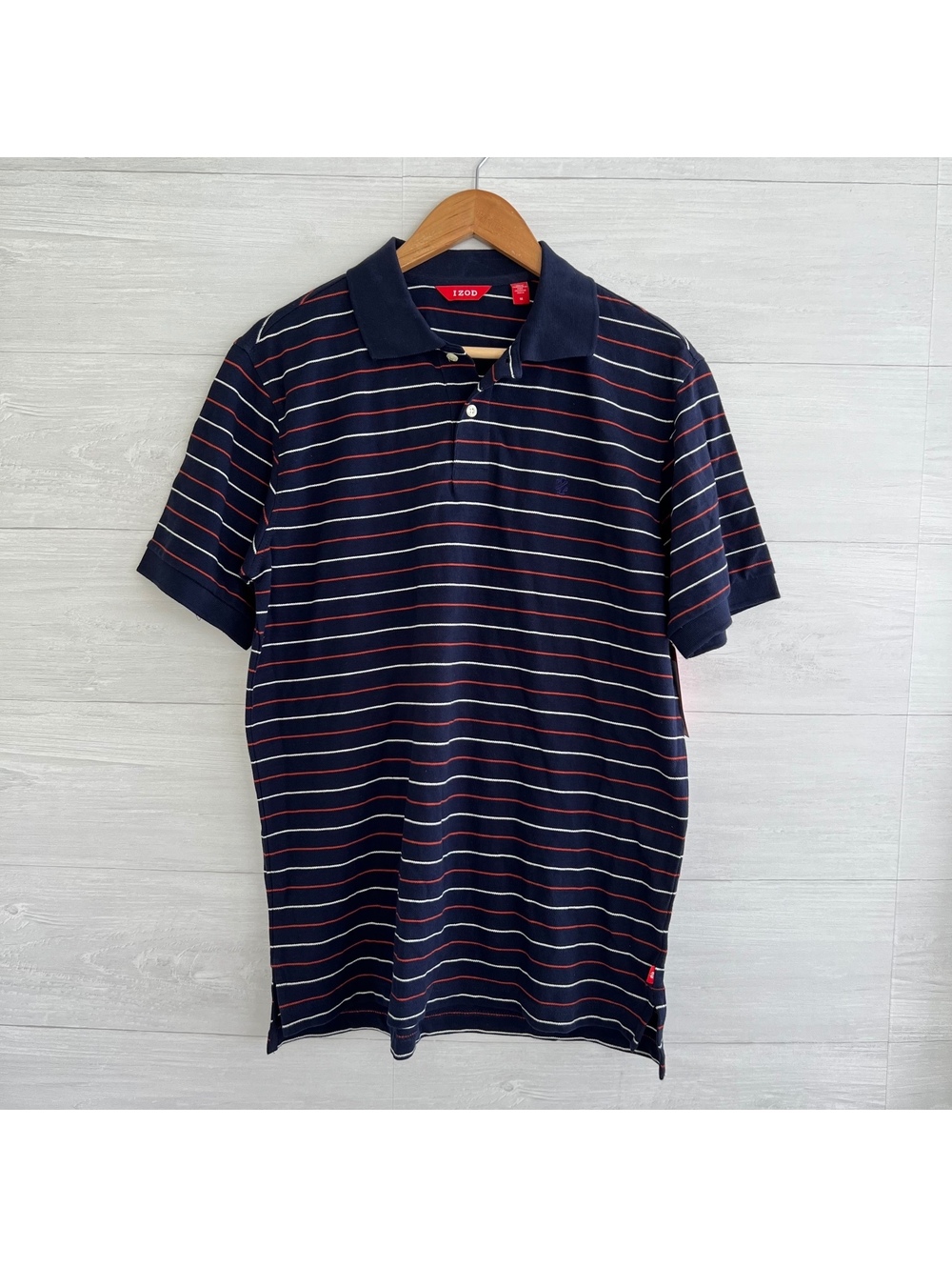 NWT IZOD Heritage Oxford Navy Red White Striped Cotton Polo Shirt Men M